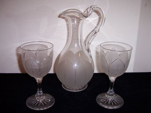 a good 19th century glass jug and two goblets by richardson of stourbridge