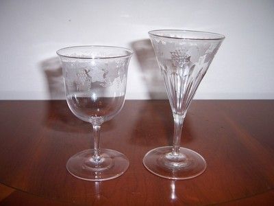 2 engraved victorian wne glasses