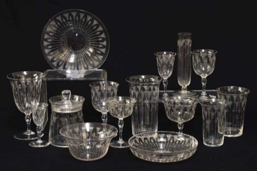 a unique thomas webb corbett art nouveau engraved glass suite with original 1918 receipt 79 pcs