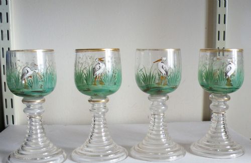 a set of four 19th century enameled glass roemers