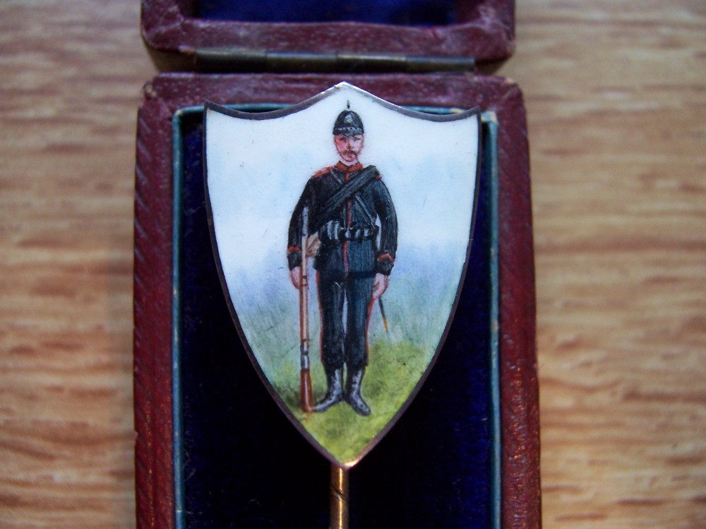an extremely rare silver and enamel stick cravat pin boer war soldier zulu wars