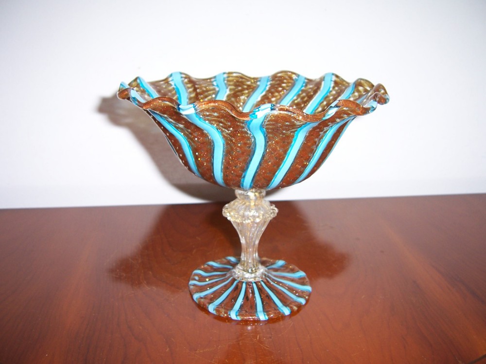 a fine 19th century venetian laticino glass comport by salviati