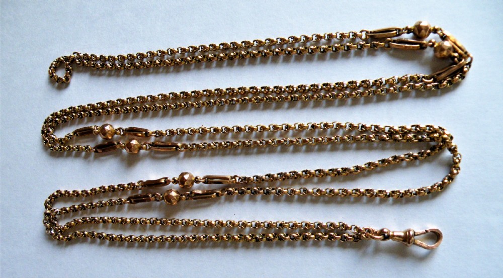 a lovely victorian rose gold long guard chain 257 grams