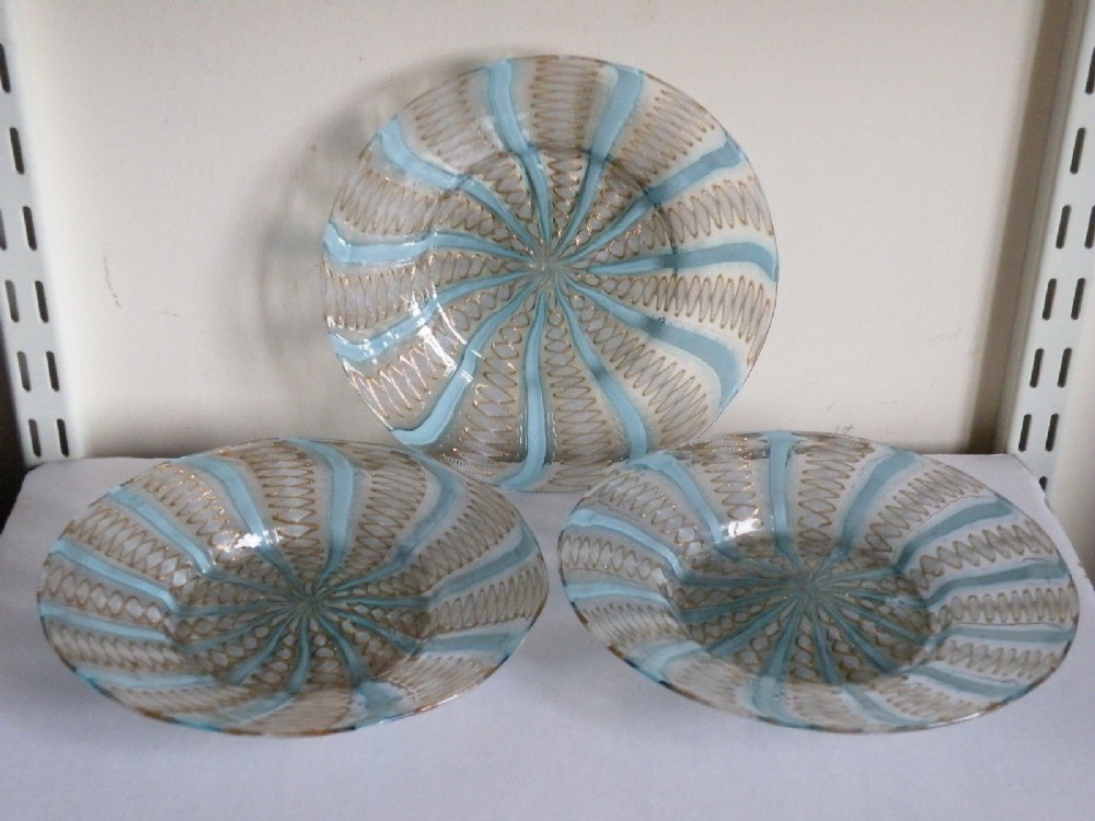 set of three 19th century venetian laticino glass dishes by salviati