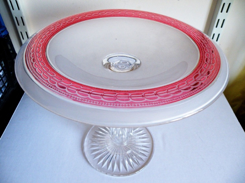 an elegant victorian cranberry frosted glass comport