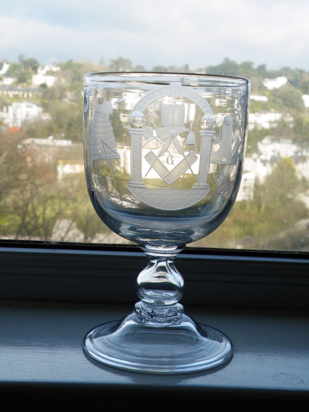 a fine 19th century engraved glass masonic goblet