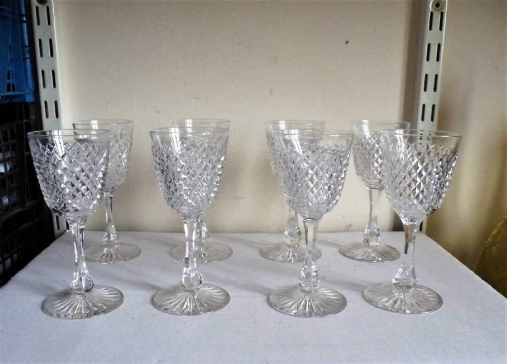 a good antique set of 8 edwardian diamond cut glass sherry glasses circa 1900