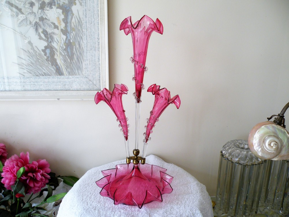 a genuine victorian cranberry glass epergne