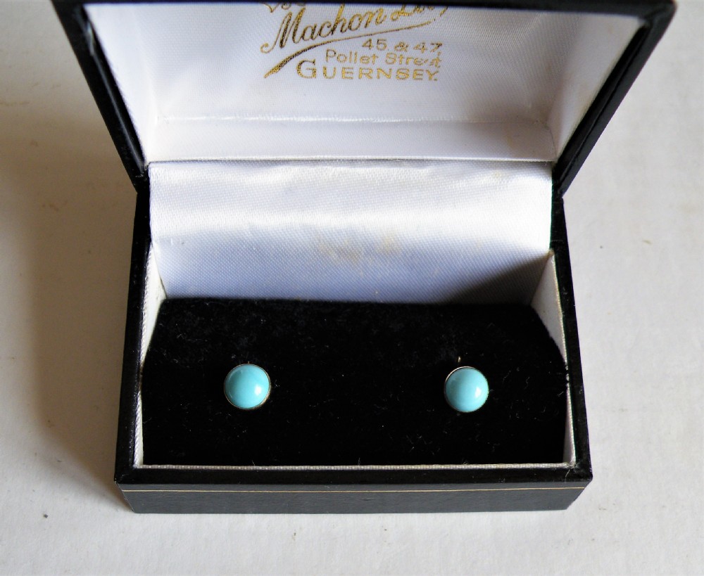 a pair of victorian gold and turquoise earrings