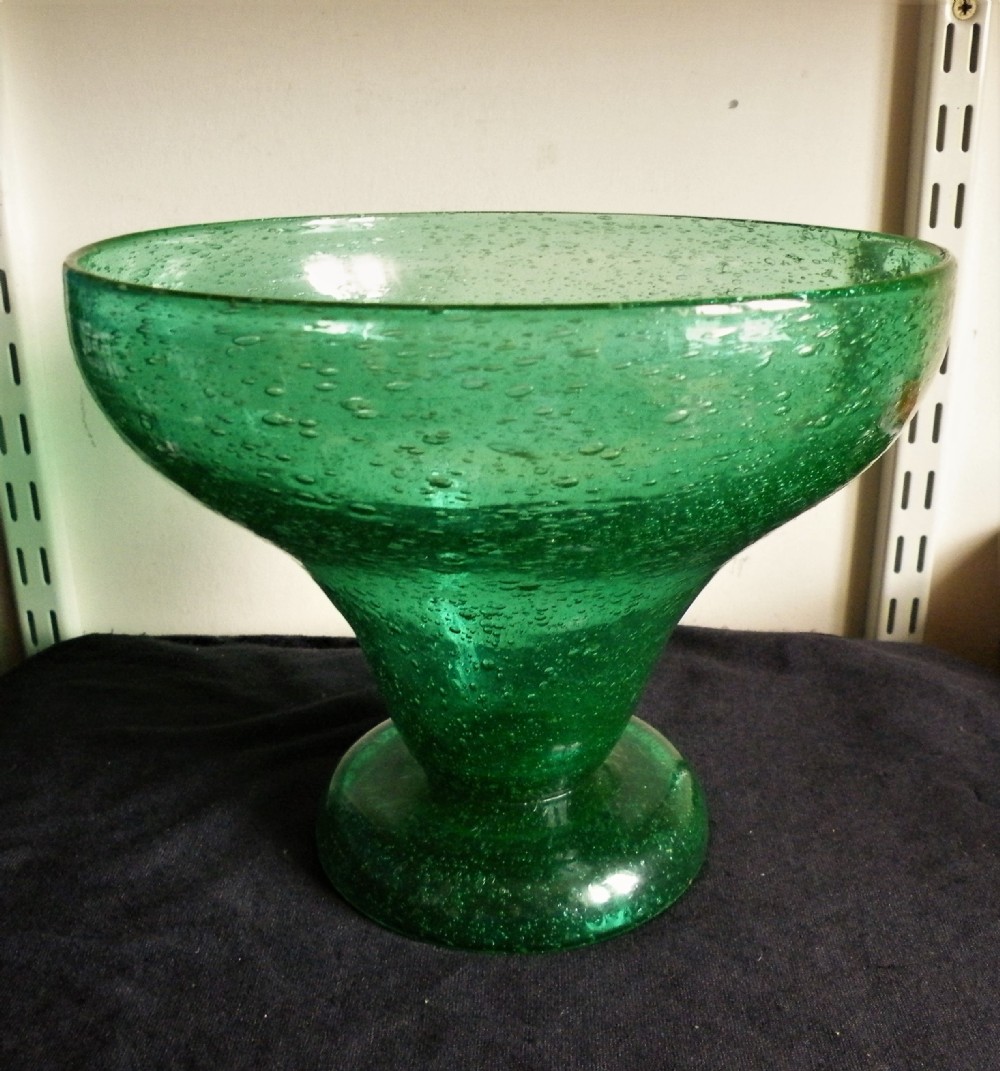a large monart art deco green glass fruit bowl