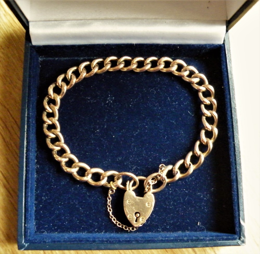 a nice edwardian 9 carat rose gold kerb link bracelet 1908