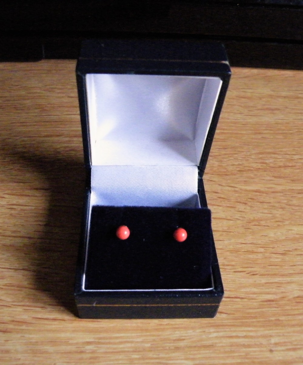 a pair of vintage 1920s gold and coral ball stud earrings