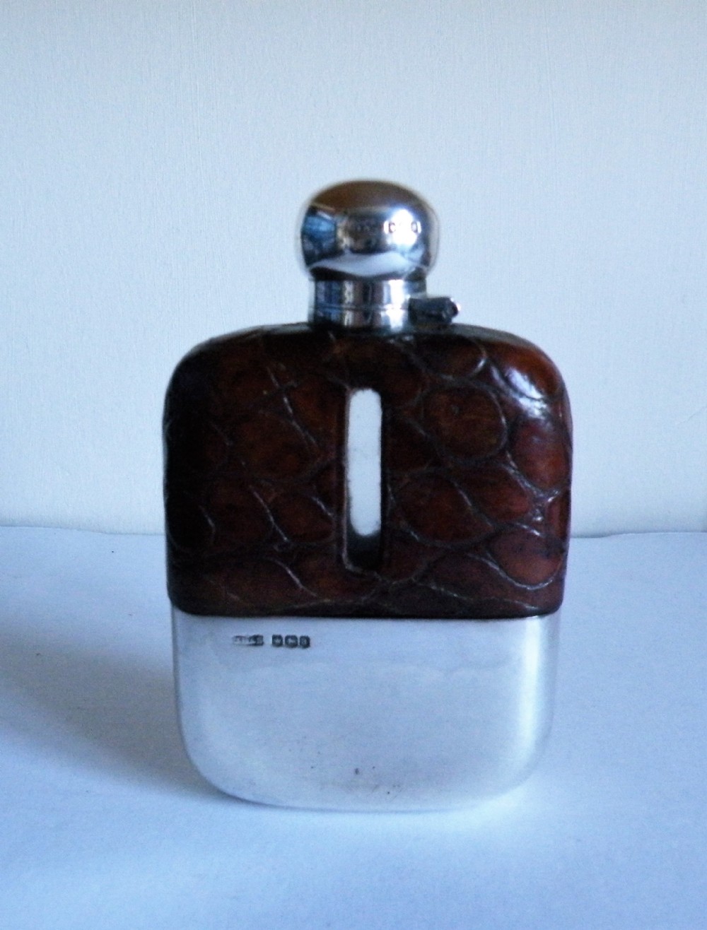 a good king george v 1918 silver and crocodile skin hip flask