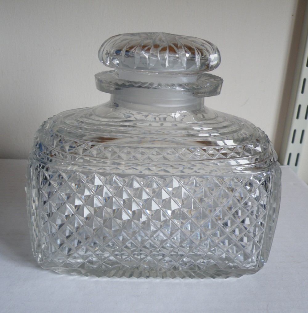 a large victorian rectangular cut glass bath salts bottle