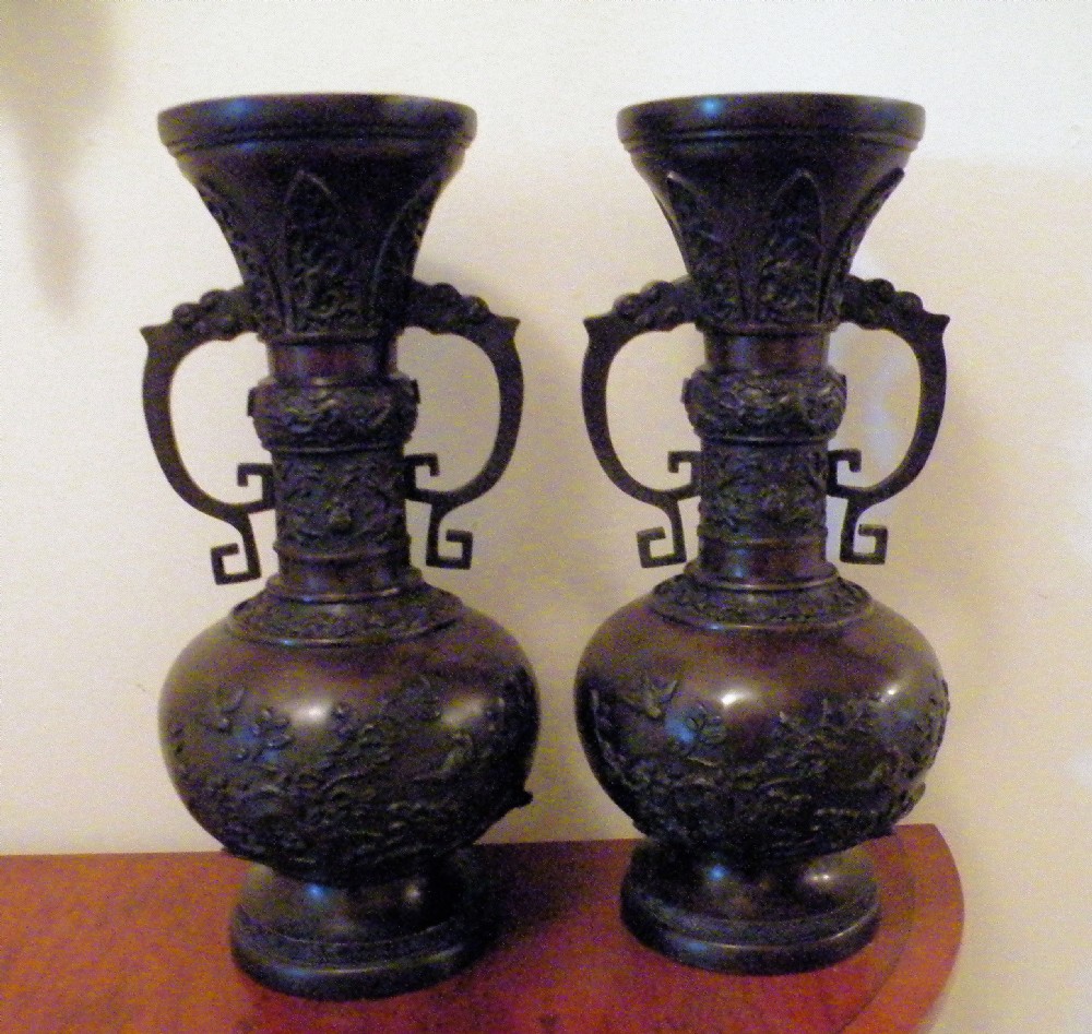 a good large pair of 19th century chinese bronze vases