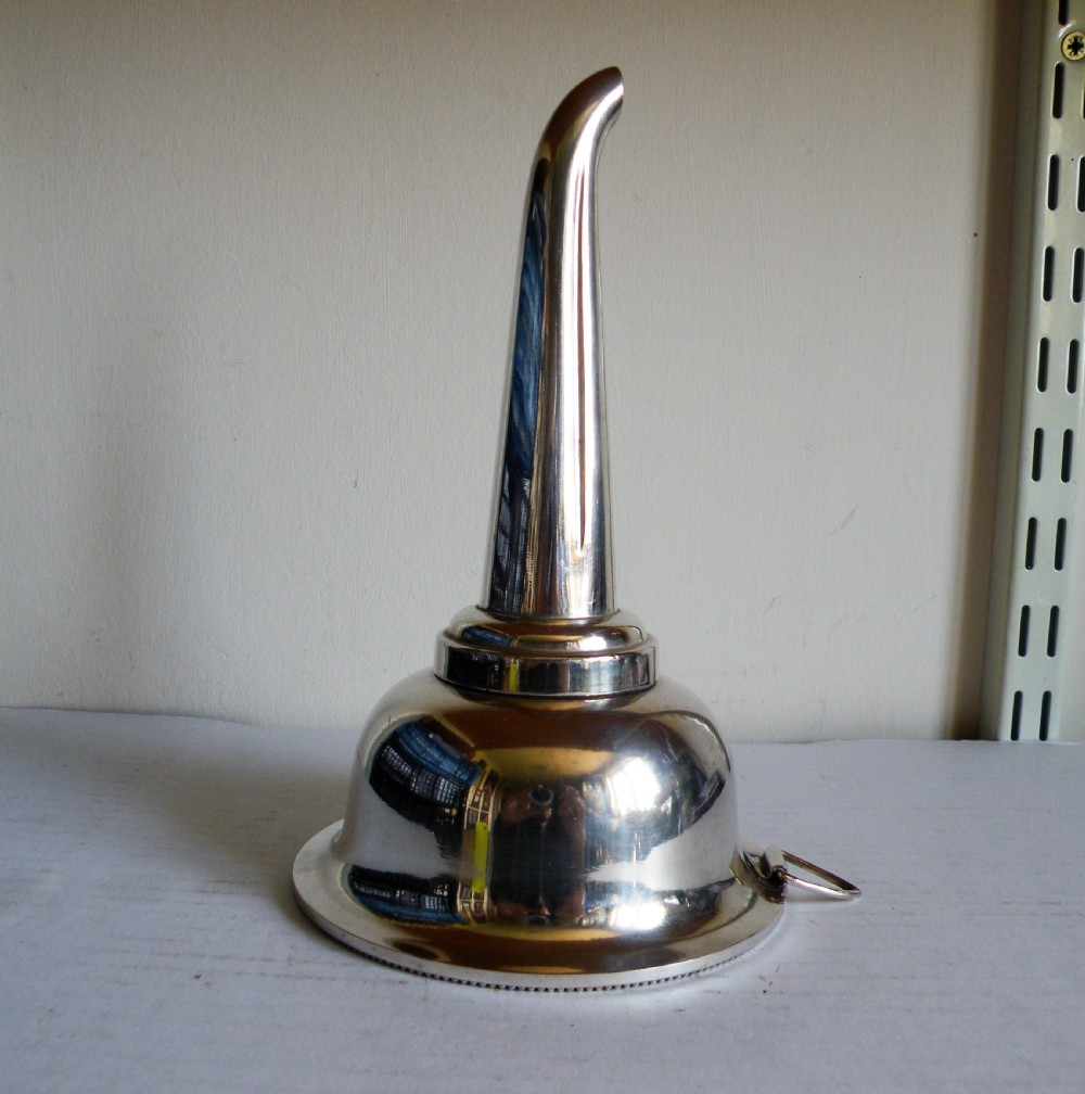 a large edwardian silver plate wine funnel