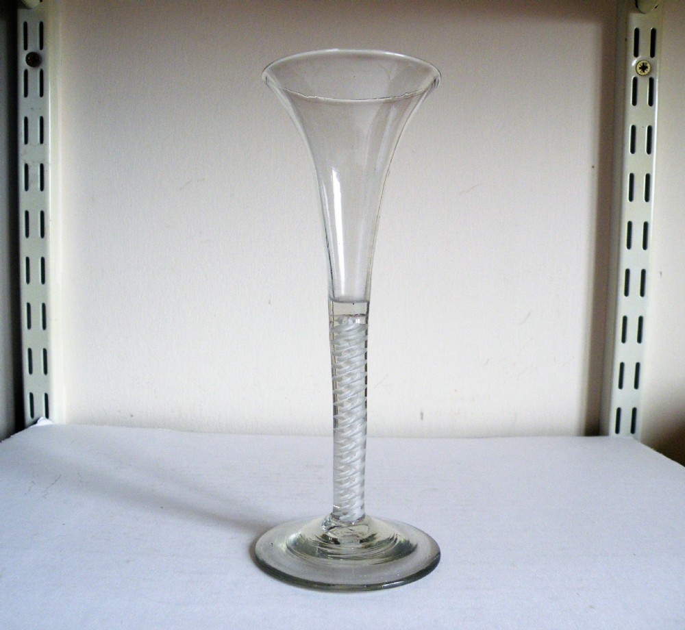 an 18th century opaque twist stem tall wine flute circa 1760