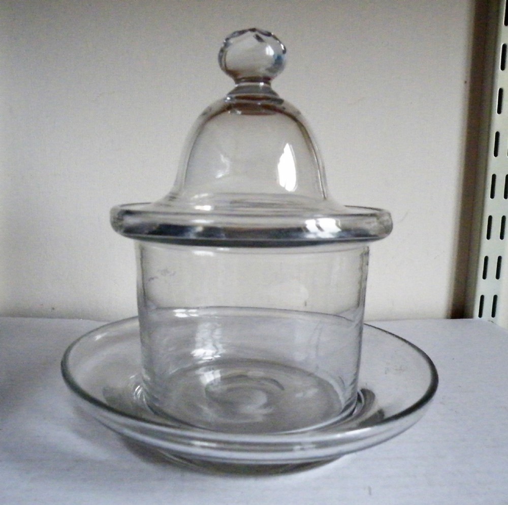 a good georgian glass butter dish cover and stand circa 1810