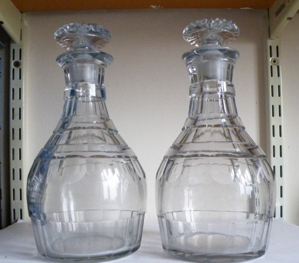a good heavy pair of georgian cut glass decanters circa 1800