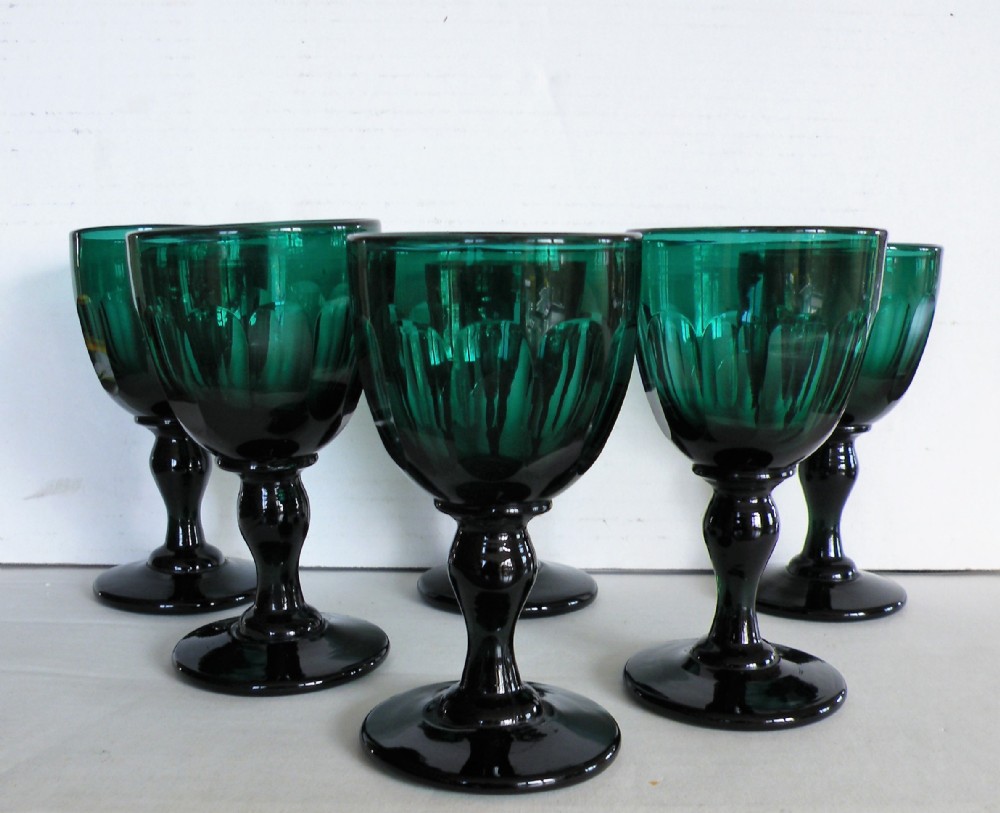 a good set of six georgian bristol green glass wine glasses