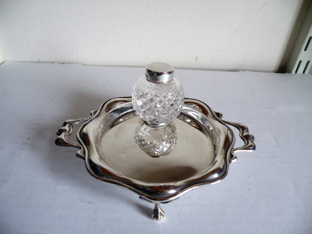 a victorian silver and glass ink stand london 1898