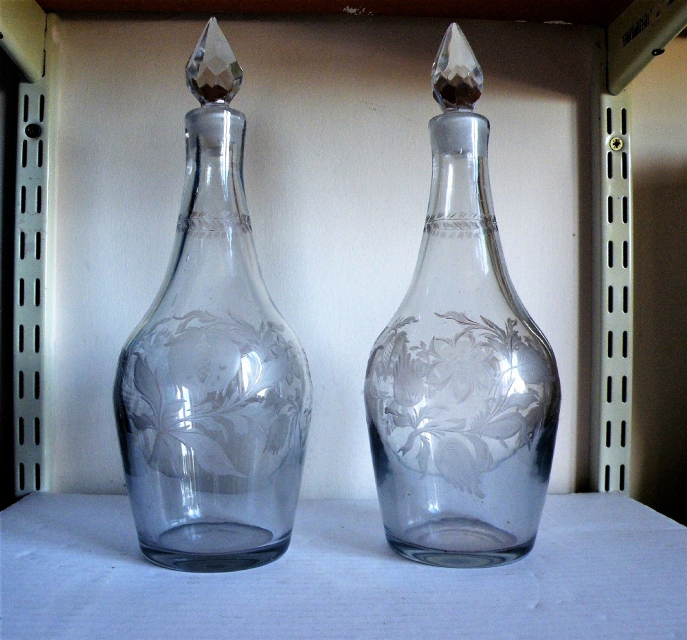 a very rare pair of georgian jacobite sympathy decanters