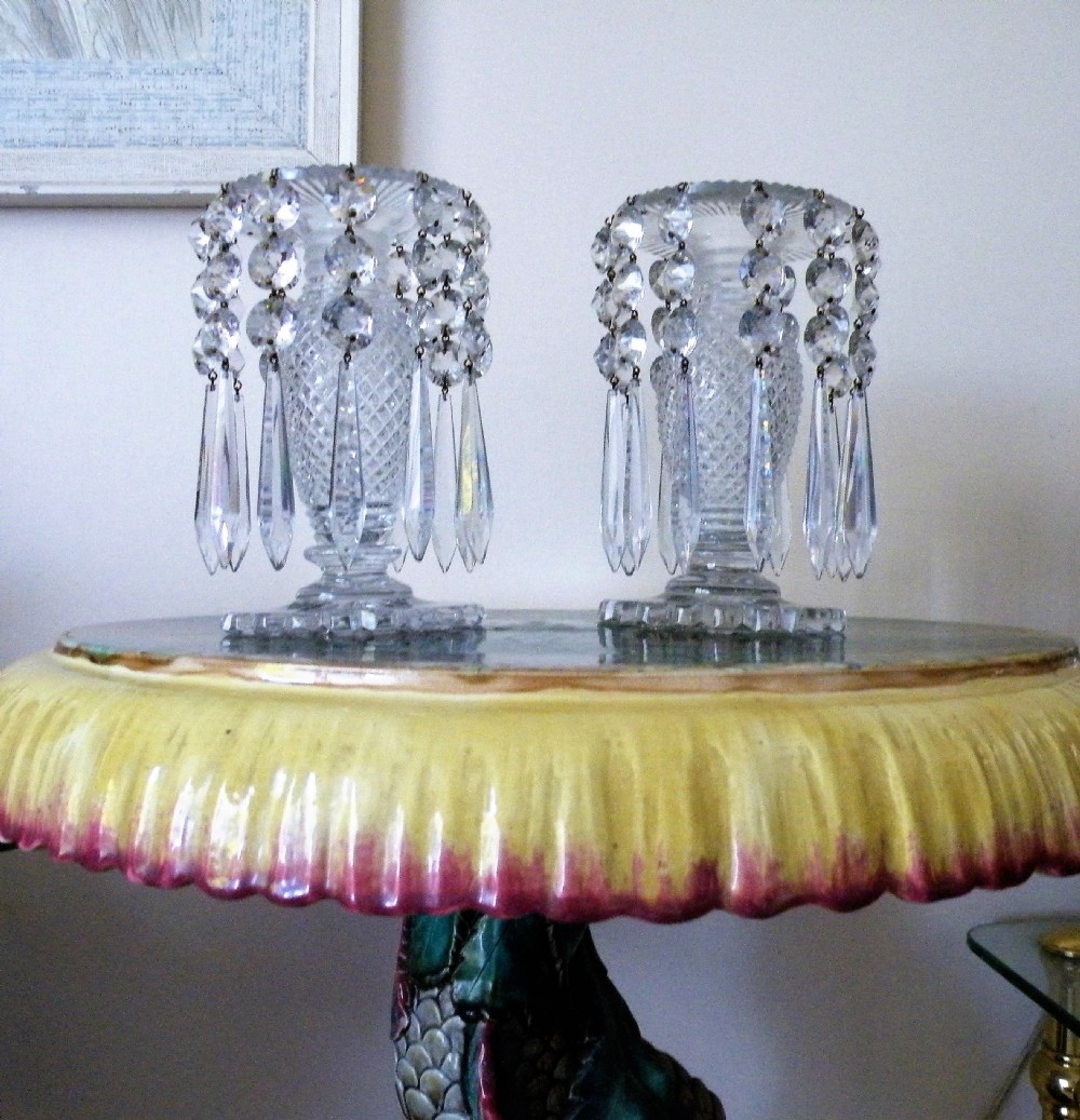 a fine pair of regency glass lusters circa 1820