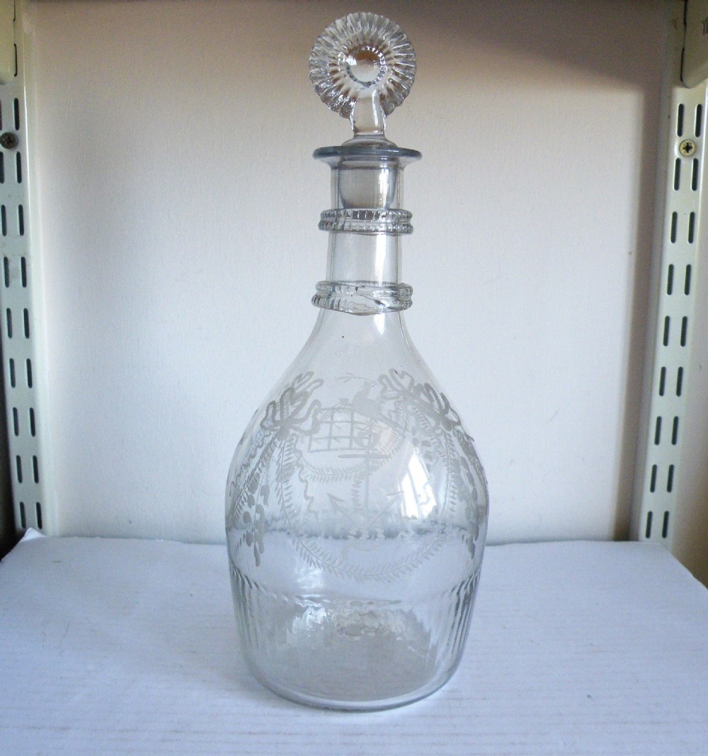 a very rare 18th century irish glass decanter of farming and naval interest circa 1760