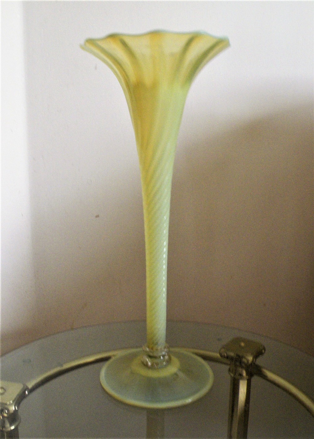 a good tall victorian vaseline glass lily vase