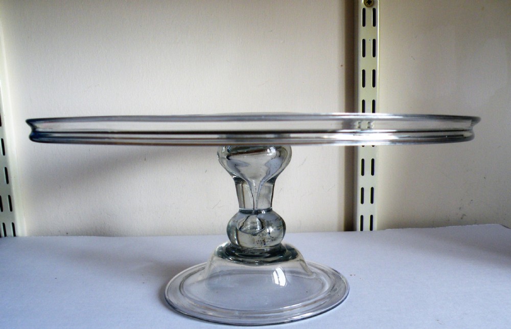 a large 18th century glass tazza salver with a rare stem formation