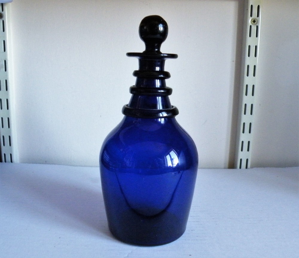 a good georgian bristol blue glass decanter