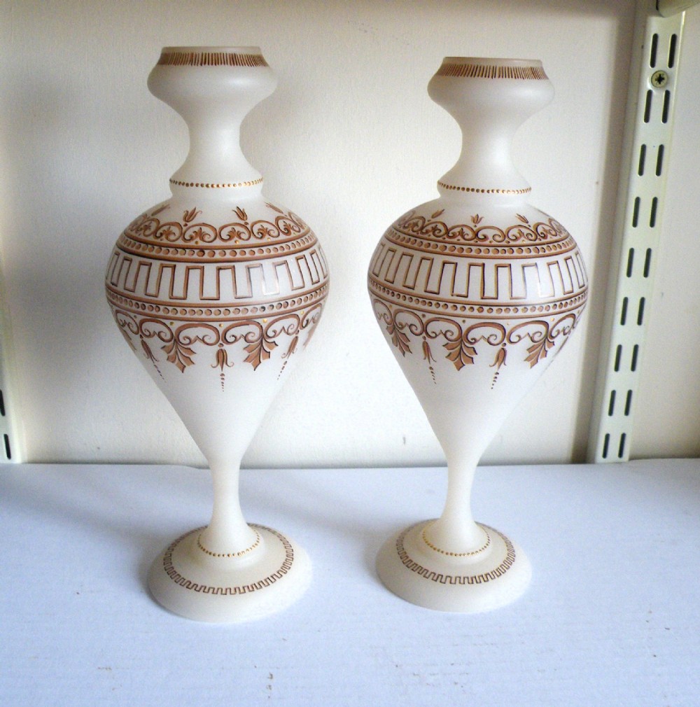 a good pair of mid 19th century decorated opaline vases probably by richardsons of stourbridge