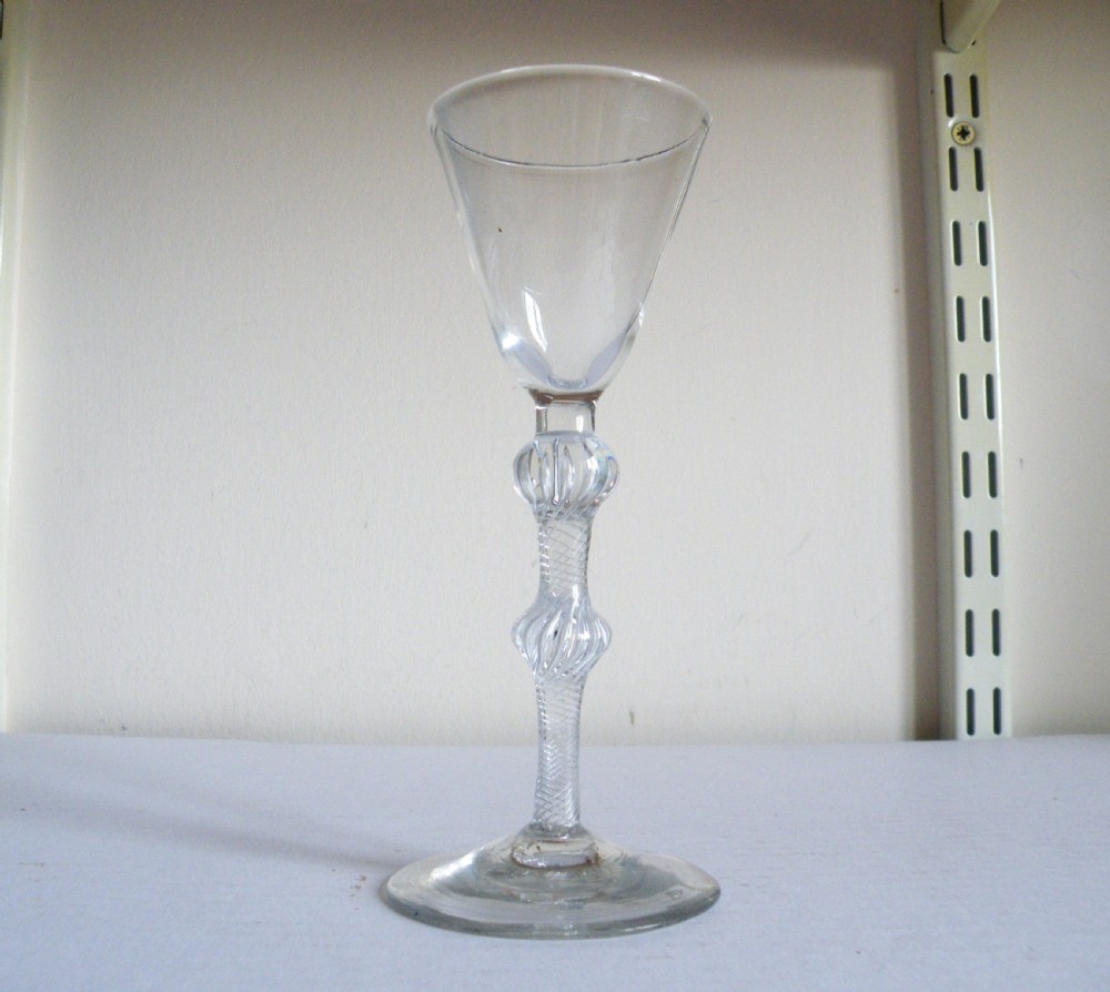 a good 18th century air twist double knop stem wine glass