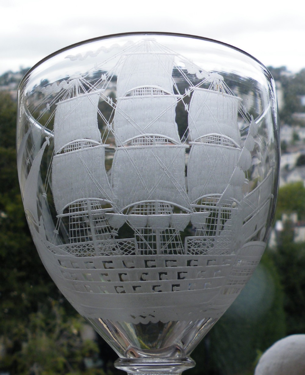 a large early 19th century nelson commemorative engraved glass rummergoblet