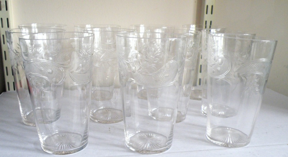 a set of 11 victorian large 1 pint cut glass beer glasses