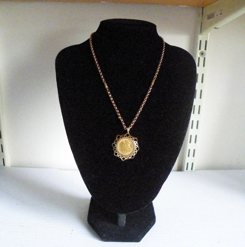 a victorian 1899 full gold sovereign on a victorian gold chain