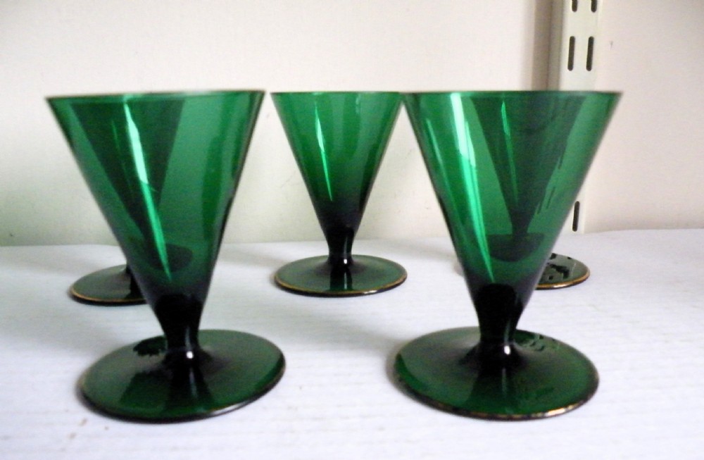 set of 5 antique green glass sherry glasses