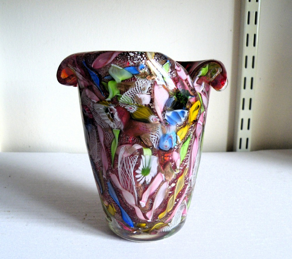 a large avem murano zanfirico bizantino tutti frutti glass vase