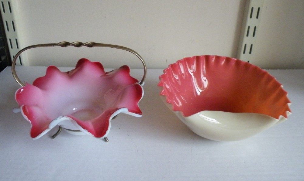 two cased victorian glass dishes