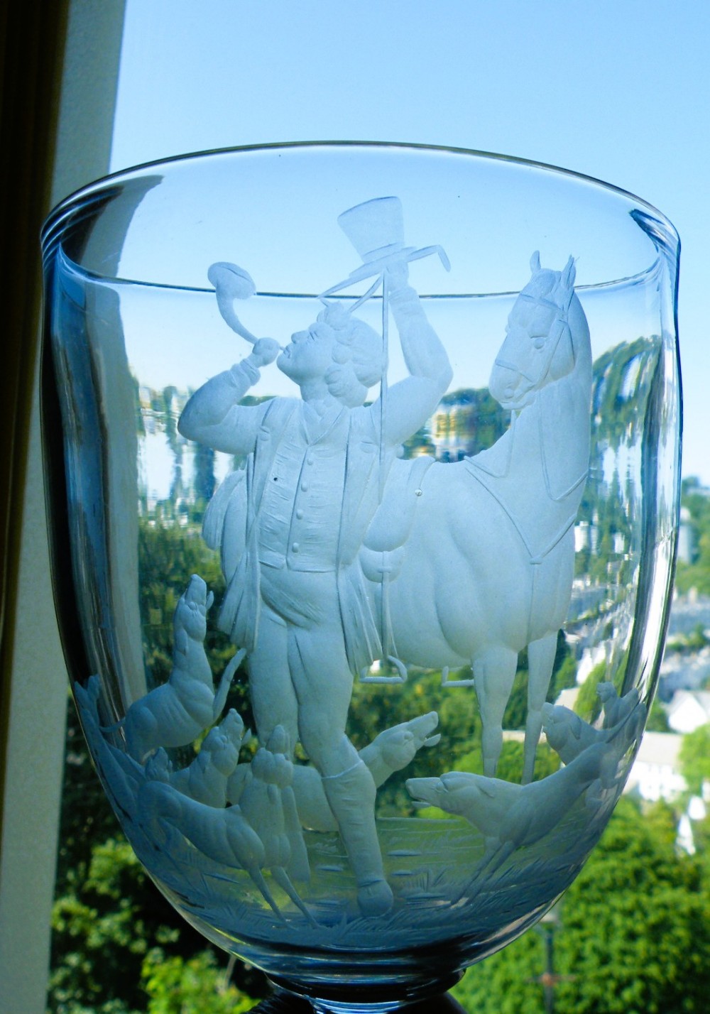 a large 19th century john peel engraved goblet