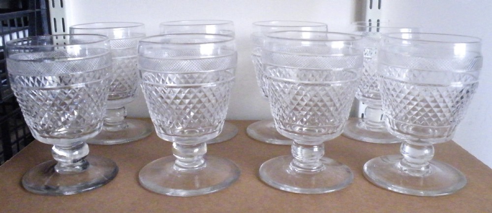 a set of eight good size diamond cut glass rummer goblets