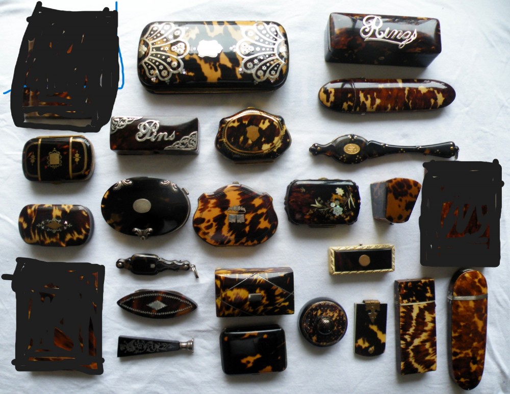 a wonderful collection of 25 antique 18th and 19th century tortoiseshell boxes cases etc